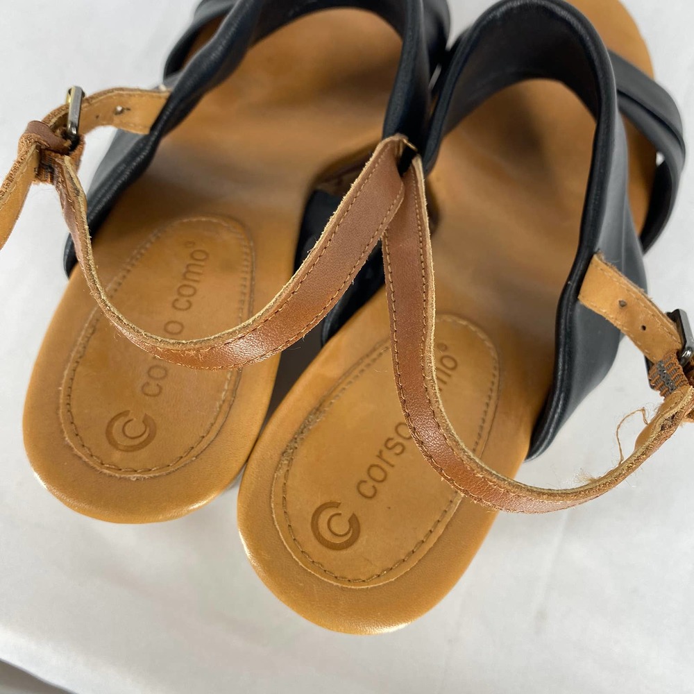 Corso Como Cork Wedge Sandals Black Brown Leather Platform Colorblock 8.5 - Picture 7 of 9